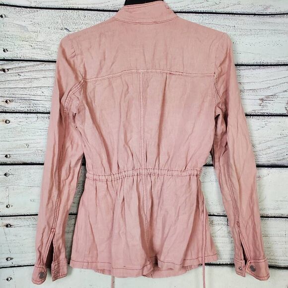 Maurices Linen Blend Utility Jacket Women’s XS Pink Eyelet Detail Pockets - Picture 5 of 8